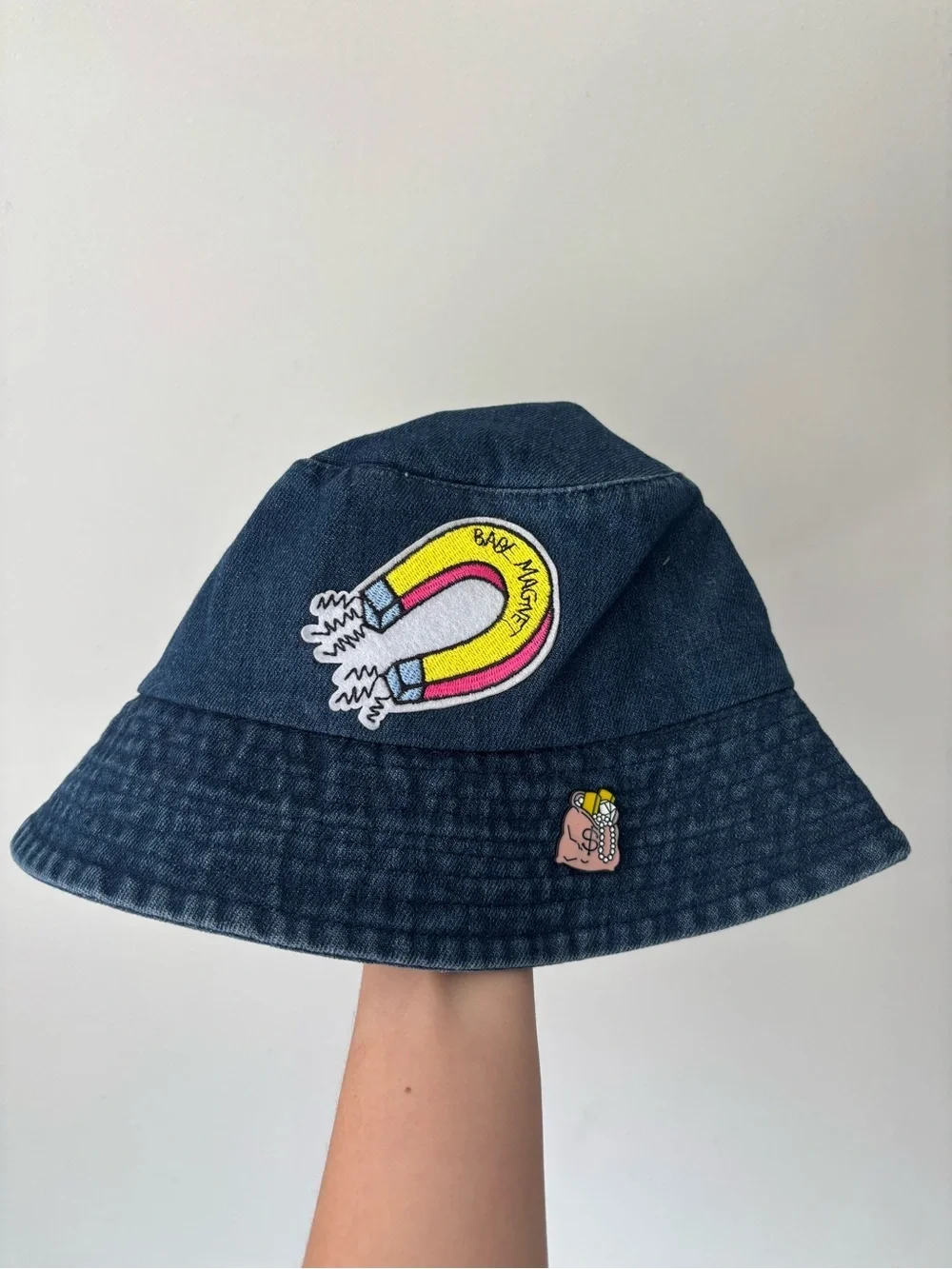 Patchwork Navy Blue Denim Cotton Preppy Boho Bucket Hat - One Size